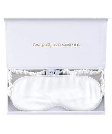 Silk Sleep Mask by Yanser Luxury 100% Mulberry Silk Eye Mask - Eye Cover - Eye Shade - Blindfold - Anti Aging - Skin Care - Ultra Soft - Light & Comfy - Travel Bag - Gift Package (White)