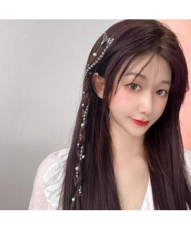 fdsmall Rhinestone Hair Barrettes Pearl Tassel Hair Chain Hair Clips Hairpin Hair Jewelry Hair Accessories for Women Girls (Silver) - Buy Online on GoSupps.com