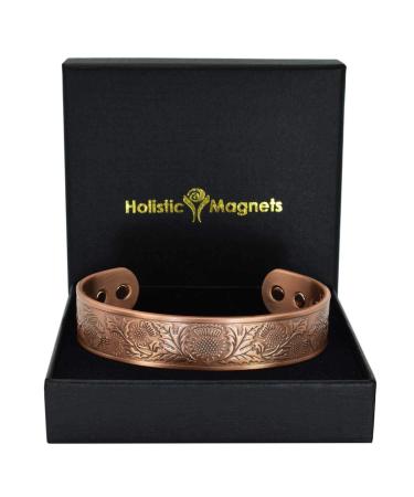 Holistic Magnets Magnetic hardship Men's Celtic copper bracelet gift idea for men wrist joint healing magnetic tapes (st)-Scottish thistle (M: wrist 16.5-19.5cm)