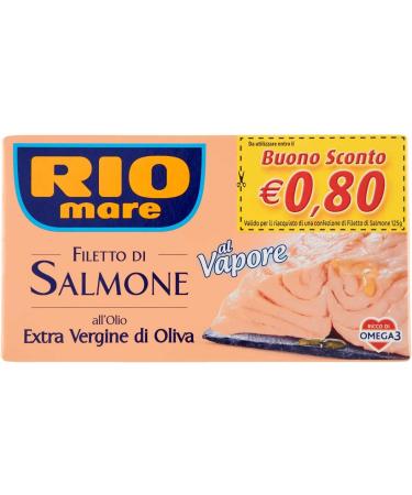 6X Rio Mare Filetto di Salmone Cotto al vapore allOlio Extra Vergine di Oliva steamed salmon fillet with extra virgin olive oil 125g rich in Omega 3