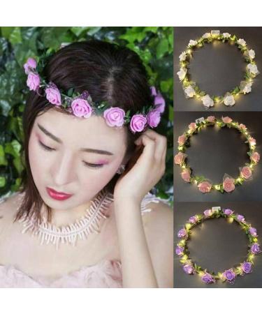 Bottone Led Light Up Flower Crown for Woman Wedding Party Handmade Thin Hair Hoop with Adjustable Ribbon Hair Accessories White warm white lig - Buy Online on GoSupps.com