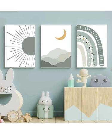 Herfair 3 Set Nursery Posters - Green Rainbow Sun Boho Wall Art for Kids | Unframed 40x50cm Decor - Buy Online on GoSupps.com