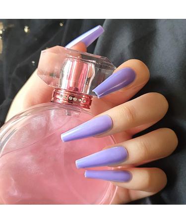Sethexy Long Ballerina False Nails - 24 Shiny Acrylic Coffin Press-On Nail Tips in Taro Purple for Women & Girls - Buy Online on GoSupps.com