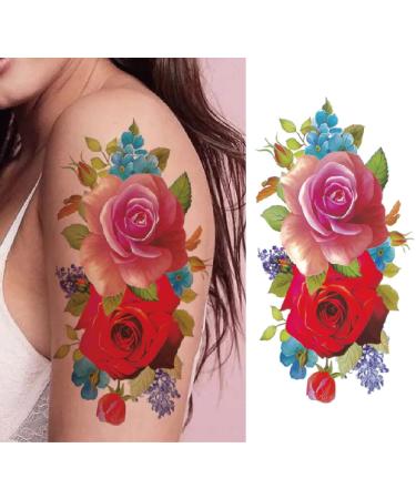 YAKAGO Flower Temporary Tattoos for Women - 21 Sheets of Rose, Cherry, Peony & Peach Blossom Designs | Waterproof Fake Tattoo Stickers for Adult Body Art - Buy Online on GoSupps.com