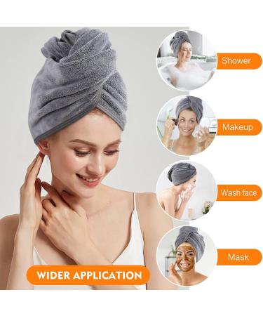 Kinhwa Microfiber Turban Towel - Quick Dry Hair Towel (3 Pack) | Soft & Suitable for All Hair Types - 25cm x 65cm - Gray - Buy Online on GoSupps.com
