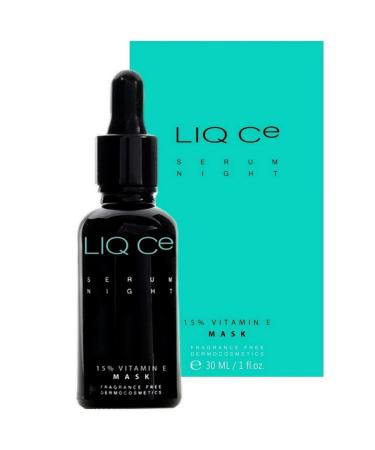 VITAMIN E SERUM NIGHT MASK for Face and Neck LIQ Ce. All skin types. 15% Vitamin E + Hyaluronic Acid + Xylitol Anti-Aging Anti Wrinkle Firming Nourishing Smoothing and Moisturizing Antioxidant Premium Concentrate Improves Skin Appearance and Texture Light