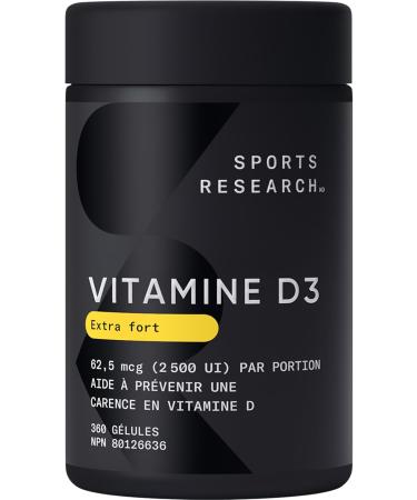 Sports Research Vitamin D3 2500iu (25mcg) with Coconut Oil - Vitamin D for Immune & Bone Support - Non-GMO Verified Gluten & Soy Free (360 Liquid Softgels) 360 count (Pack of 1) 2500iu - Buy Online on GoSupps.com