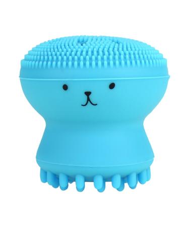 Face Cleansing Brush  Silicone Handheld Facial Scrubber Exfoliating Grease Removal Massage Jellyfish Octopus Shaped Face Wash Brush for Women Deep Pore Cleansing(Blue)