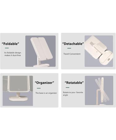 Rechargeable Makeup Mirror with Lights - LunaBox Vanity Mirror with 3X/5X Magnification and 3 Light Modes (White) - Buy Online on GoSupps.com