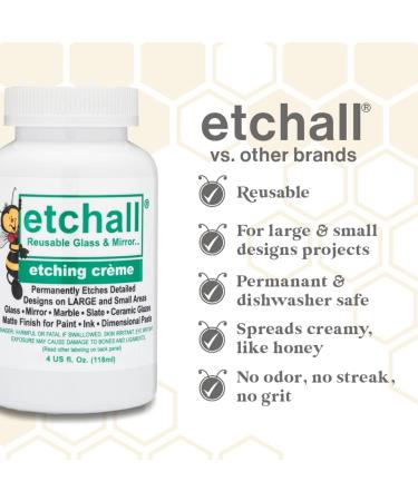 Etchall Etching Cream (4oz) for Glass, Mirrors, Ceramics, Porcelain, Marble, Slate - Smooth & Fast Acting Formula - Ideal for Makers, Creators, Crafters, DIY'ers - 4 Ounce - Buy Online on GoSupps.com