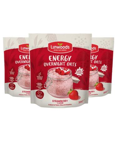 Linwoods Strawberry Energy Overnight Oats | 3x 300g Porridge Oats | Healthy Breakfast Food | Vegan Friendly & Gluten Free 3x300g