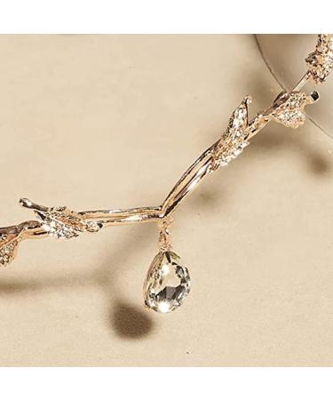 Goddess Tiara Crystal Leaf Wedding Headband for Bride Prom Birthday Party Cosplay Hair Accessories for Girls Golden - Buy Online on GoSupps.com