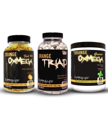CONTROLLED LABS Bundle Includes 45 Servings of Orang Triad, Orange Oximega Greens Spearmint, and 120 Ct Orange Oximega Fish Oil Softgels