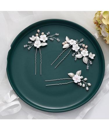 Vakkery Wedding Hair Accessories - Silver Flower Hair Pins & Clips | Bridal Jewelry for Women & Girls (3 Pack) - Buy Online on GoSupps.com