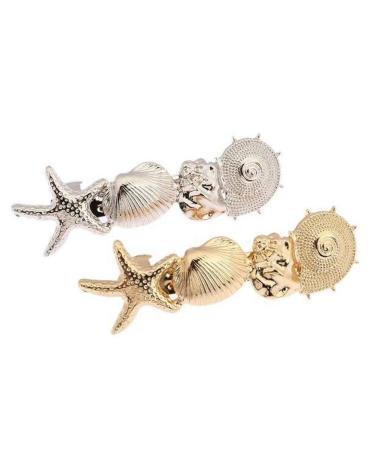 Cuhair (TM) 2 women girl new oceanic style gold metal mussels Sea star hair clips hair clipping hair clipping pin hair accessories gold+silver