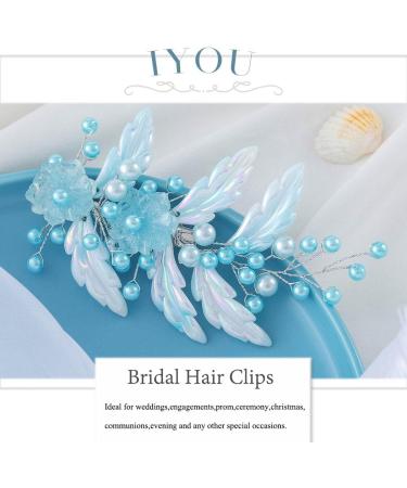 IYOU Blue Bridal Hair Clips Pearl Leaf Mermaid Hair Piece Flower Wedding Communion Barrette Hair Accessories for Women and Girls - Buy Online on GoSupps.com