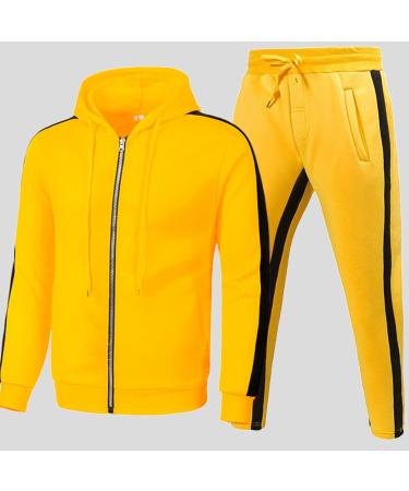 Hanxiulin Men's Training Suits - Premium Polyester Jogging Suit Sweatshirt & Sports Pants in Yellow - Autumn & Winter Leisurewear XXL - Buy Online on GoSupps.com