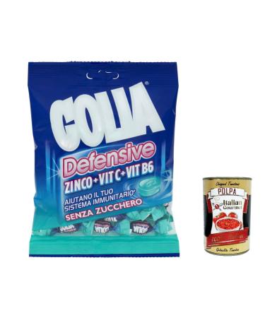 3x Perfetti Golia Defensive Zinco Unsweetized + Vit C + Vit B6 Sweets Fresh taste Bonbon Lollies 75g + Italian Gourmet Polpa 400g