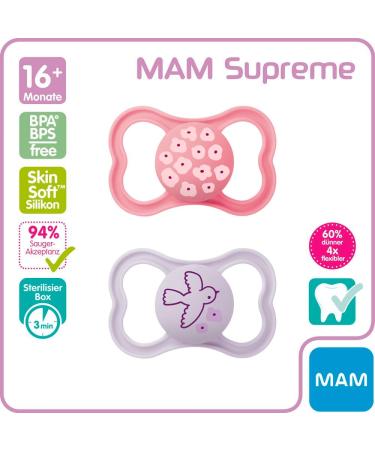 MAM Dental Pacifier Supreme Set for Girls - 16+ Months Skin Soft Silicone Tooth-Friendly 4-Pack - Buy Online on GoSupps.com