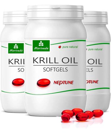 MoriVeda Neptune Krill Oil Capsules I Omega 3-6-9 astaxanthin antioxidants & Vitamin E I ISO & MSC Certified I 3x90 softgels 90 tabs