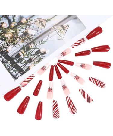 Christmas False Nails Snowflake Press on Nails Elk Stick on Nails Red Long Fake Nails Full Cover Nails Tips 24pcs for Women and Girls With solid glue nail lamp (Size : 1) 1 count (Pack of 1) - Buy Online on GoSupps.com
