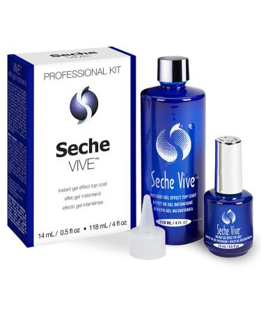 Seche Vive Professional Kit, Instant Gel Effect Top Coat for Nail Polish, 4 oz & 0.5 oz Refill 2 Piece Assortment