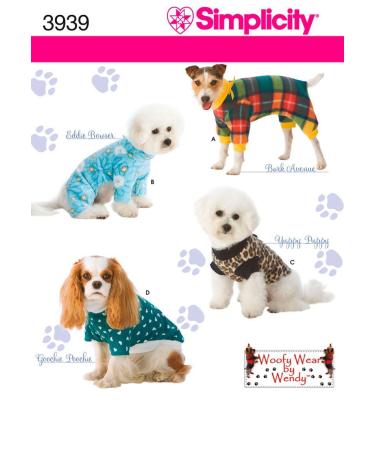 Simplicity Pajama and Coat Dog Clothing Sewing Pattern, Pet Sizes S-L