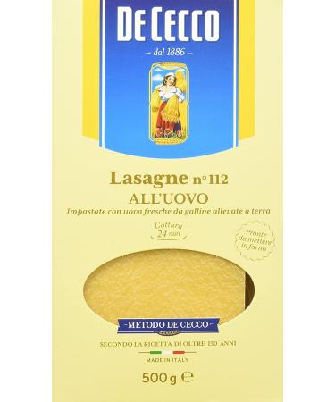De Cecco Pack of 12 De Cecco 100% Italian lasagne pasta with egg (no. 112 pasta with egg 500g)