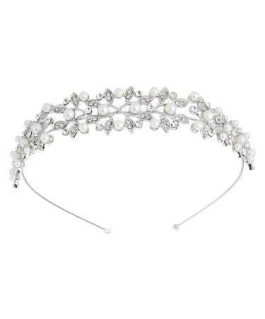 Wedding Rhinestone Headband  Crystal and Faux Pearl Crown for Bride Bridesmaids Tiara Hairband Simple Design Daily hair accessories (Silver A)