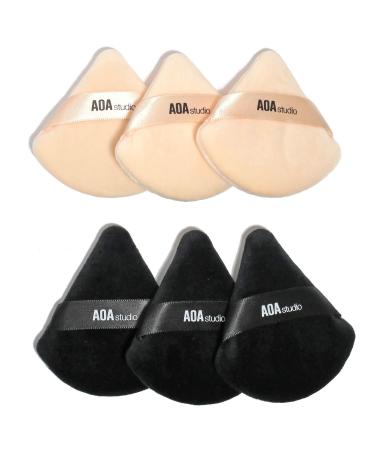 AOA Studio Velvet Puffs Makeup Puff Set of 6 Loose Powder Body Powder Velour Makeup Blender Sponge Foundation Blending Sponges Set Beauty Makeup Tools(Black/Peach)