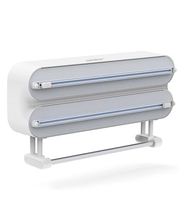 ArteiWo Magnetic Plastic Wrap Dispenser with Cutter, 3 in 1 Aluminum Foil and Plastic Wrap Organizer with Paper Towel Holder, Compatible with Cling Film, Tin Foil and Wax Paper