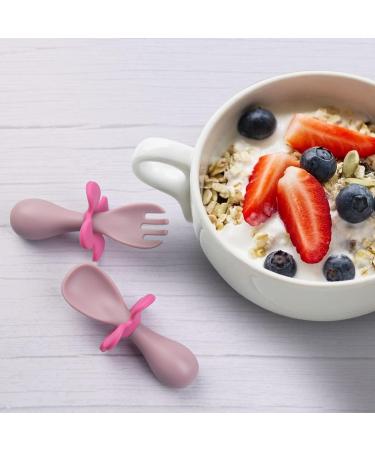 Vicloon Baby Fork and Spoon Set - Pink Flowers | Infant Self Feeding Utensils | Toddler Cutlery Set for Kids - Spoons and Forks for Easy Self Feeding - Buy Online on GoSupps.com