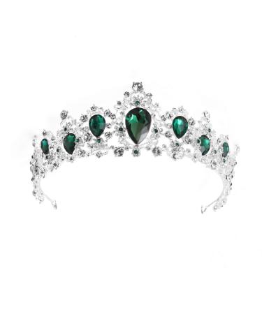 Lurrose Baroque Crystal Tiara Rhinestone Wedding Crowns Headpiece Vintage Bridal Hair Accessories (Red) Silver Base Green