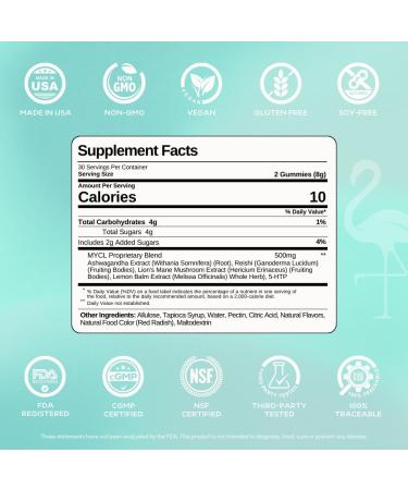 MYCL Bliss Mushroom Gummies | 500mg Ashwagandha Reishi Lion s Mane Lemon Balm & 5-HTP Whole Fruiting Body | Stress Relief Relaxation & Mood Support | Vegan Organic Gluten-Free | 30 Servings - Buy Online on GoSupps.com