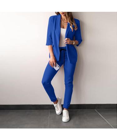 Women Two Piece Casual Outfits Office Single Breasted Lapel Collar Blazers Jacket Wide Leg Pant Suit Sets 3770-sasnx-blue#6 L - Buy Online on GoSupps.com