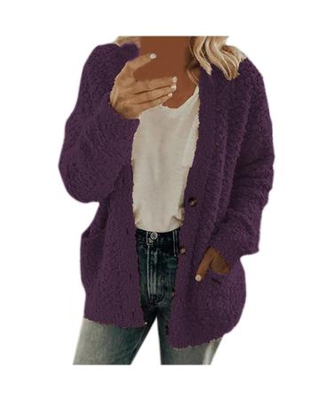 Hanxiulin fleece plush jacket fluffy warm zipper wool jacket women winter parka long warm oversized light quilted jacket coat outerwear jacket winter jacket l purple