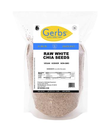 GERBS Raw White Chia Seeds 2 LBS. Premium Grade | Freshly Harvested & Packaged in Resealable Bulk Bag | Non-GMO, Keto & Paleo Cleared |Great with yogurt, smoothies & oatmeal | Gluten Peanut Free White Chia 2 Pound (Pack of 1)