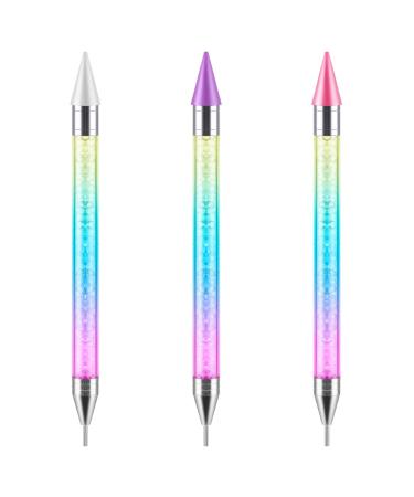 Bewudy 3 Pcs Nail Rhinestone Picker Dotting Pen Dual-Ended Wax Pencil Nail Rhinestone Picker Dotting Pen Tool Jewelry Dotting Pen Nail Art Tools Nail Art DIY Decoration Tool(White Pink Purple)