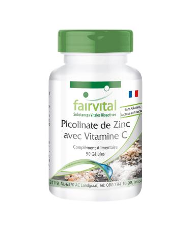 Fairvital | Zinc Picolinate with Vitamin C 15mg Zinc per Capsule 90 Capsules - Pure Substance
