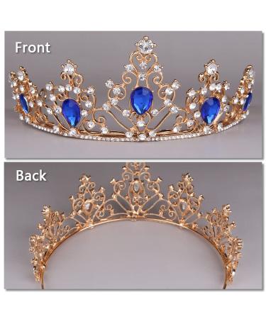 Gold Tiara Crown with Blue Rhinestone for Wedding, Birthday, Pageant & Party - Buy Online on GoSupps.com