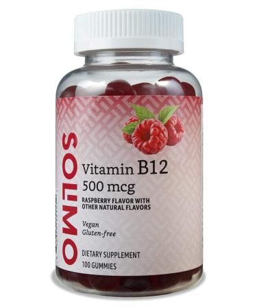 Amazon Brand - Solimo Vitamin B12 500 mcg - Normal Energy Production and Metabolism, Immune System Support - 100 Gummies (2 Gummies per Serving)