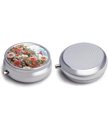 Round Floral Pill Box Organizer | 3 Compartment Wildflower Print Metal Case | Portable Decorative Pocket Pill Container - Style 19 - Buy Online on GoSupps.com