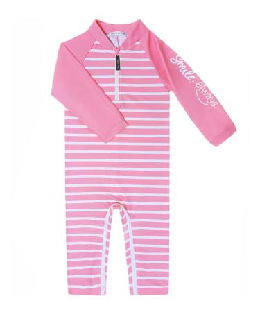 weVSwe Baby Toddler Boy Swimsuit UPF 50+ Sun Protection Rash Guard Swimwear with Crotch Zipper 0-3 Years 3 Years Pink Stripes