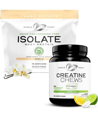 Muscle Feast Isolate + Creatine Candy Bundle: 1 Whey Protein Isolate (Vanilla 5lb) + 1 Creatine Candy (Lemon Lime 360) | Premium Supplements Vegetarian Gluten Free