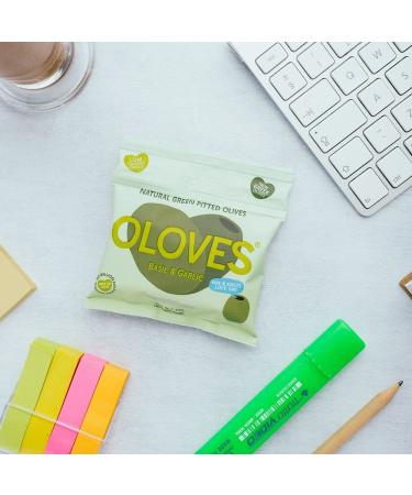 OLOVES Green Greek Pitted Olives | Basil & Garlic | Vegan, Kosher, Gluten Free, Keto Friendly | Fresh & All Natural Low Calorie Healthy Snack (30 Pack, 1.1oz Bags) - Buy Online on GoSupps.com