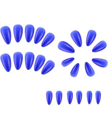 Deep Blue Color Glossy Fake Nail Short Almond Press on Nails Tips Nail Art Decoration for Women and Girls Manicure 24pc - Buy Online on GoSupps.com