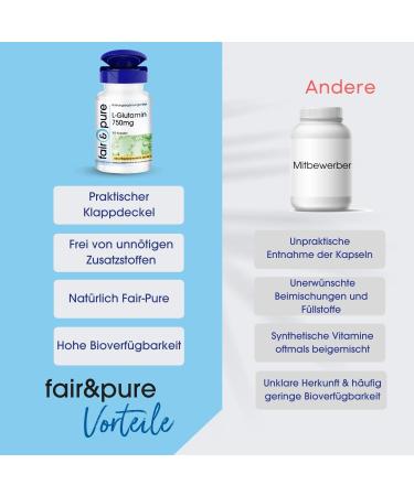 Fair & Pure L-Glutamine Capsules 750mg | Vegan Amino Acid - 180 Capsules - International Shipping Available - Buy Online on GoSupps.com