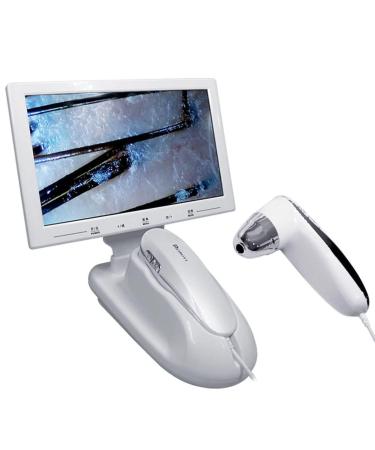 75/200X Skin Hair Analyzer Machine 11 Inch Scalp Hair Follicle Moisture Skin Pores Pigment Magnifying Analyzer Rechargeable for Home Beauty Salon White