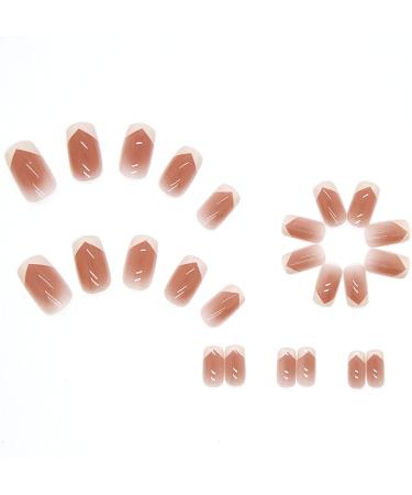 Justotry 24 Pcs Short Gradient Brown False Nails - Nude French Tip Press on Nails for Women | Acrylic Fake Nails with Glue - Square Design Stick on Nails | Gradient Red - Buy Online on GoSupps.com