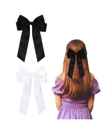 Pack of 2 Hair Bows Hair Clips with Bow Bow Hair for Girls Women (Black White)